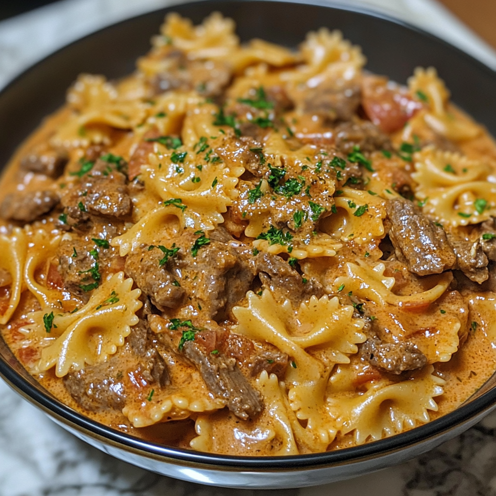Creamy Beef and Bowtie Pasta
