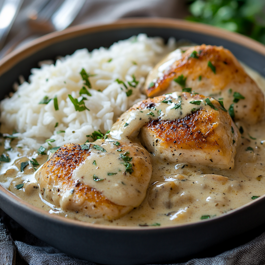 Easy Creamy Smothered Chicken and Rice